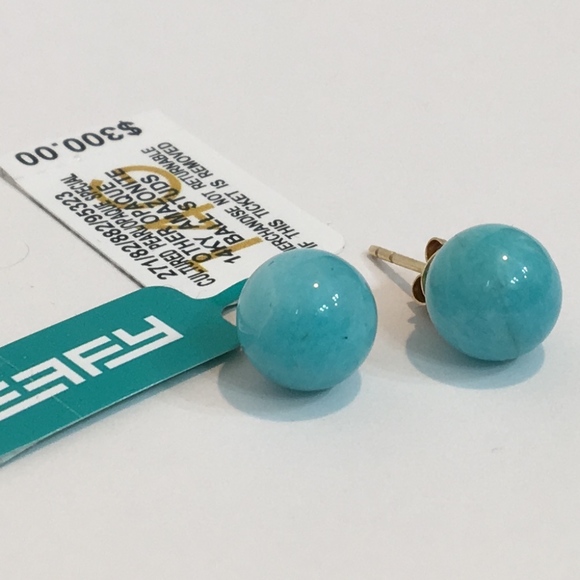 SOLD EFFY Amazonite Round Stud Earrings 14k Gold - Picture 2 of 6